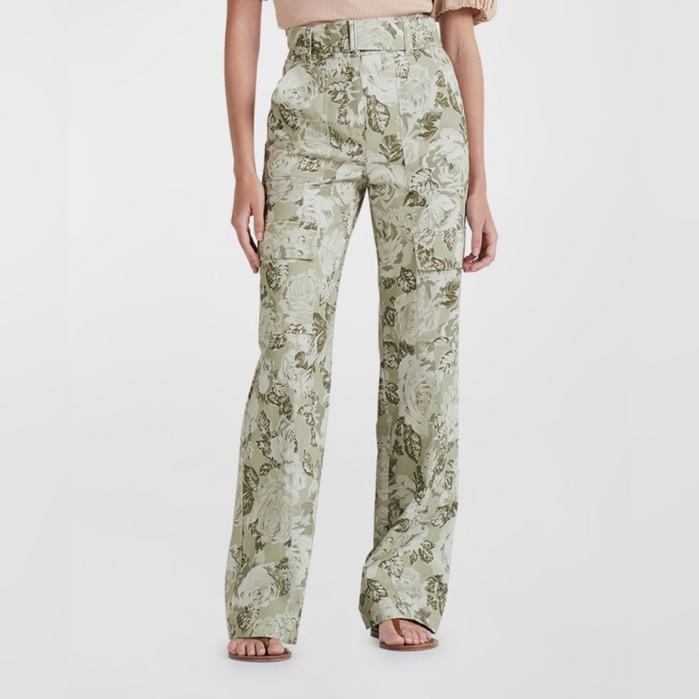 10 Crosby Derek Lam Floral Boot Cut Pants - Green and Cream